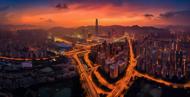 夜晚灯火通明交通顺畅的城市道路航拍图,高清,摄影图,摄影图片,图片大全,摄影图免费下载